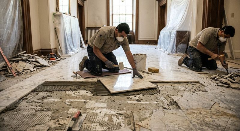 White Marble Tile Installation in Olathe, KS