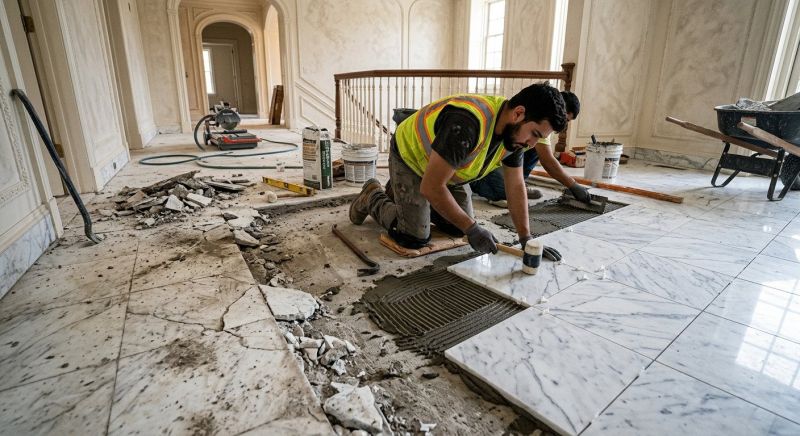 White Marble Tile Installation in Alpharetta, GA